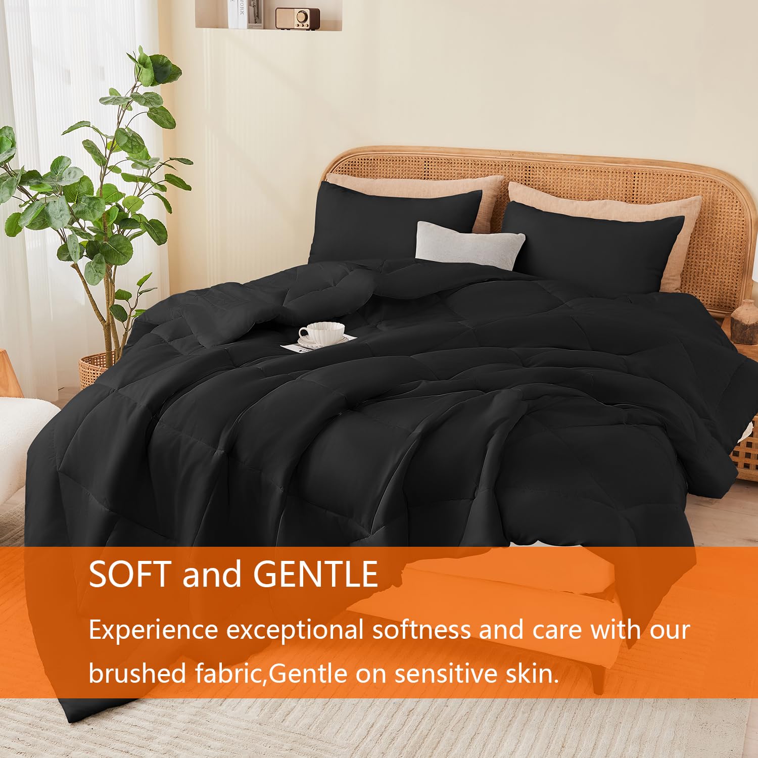 Juego de Edredón para Cama Queen YOOHU Negro, 3 Piezas - Imagen 4