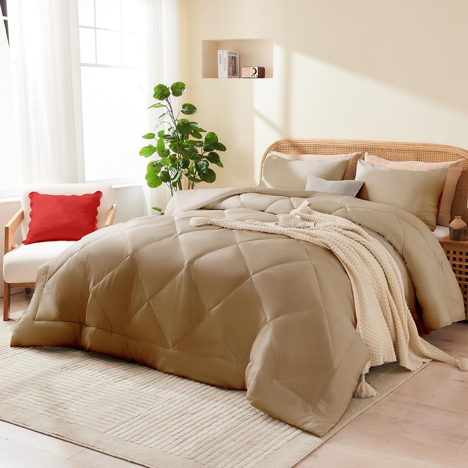 Set de Edredón King YOOHU Beige, 3 Piezas Juego de Cómodo