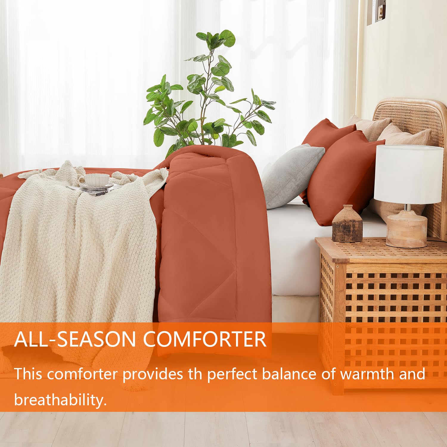 Juego de Edredón Completo YOOHU Naranja Quemado, 3 Piezas - Imagen 8