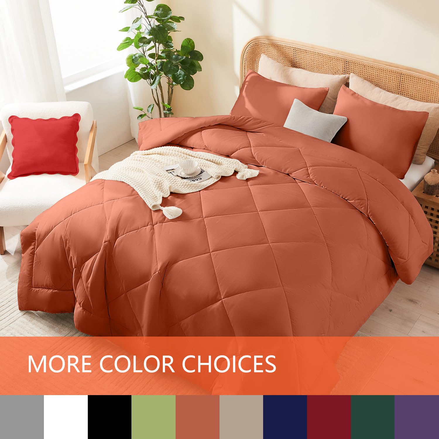 Juego de Edredón Completo YOOHU Naranja Quemado, 3 Piezas - Imagen 3