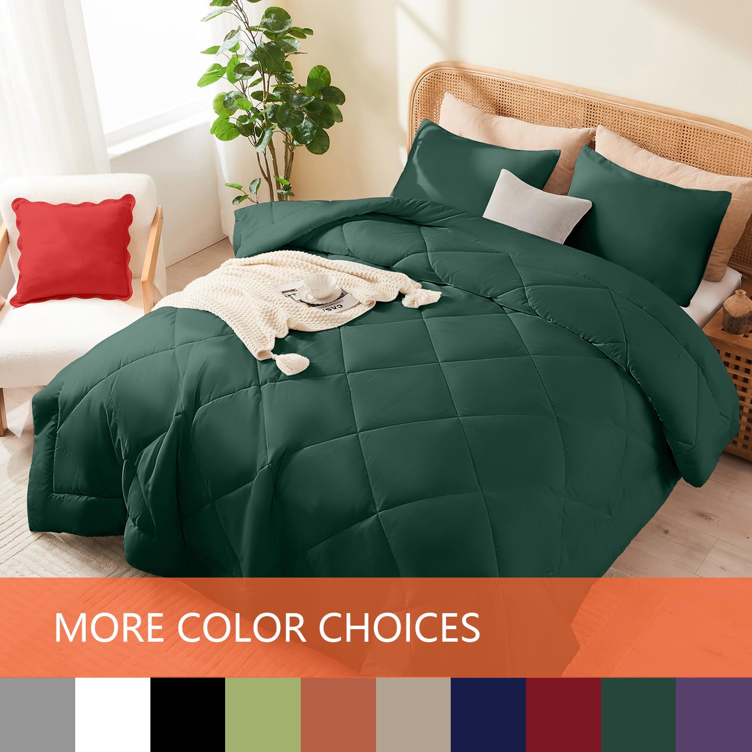 Juego de edredón King YOOHU Verde Esmeralda, 3 Piezas Juego - Imagen 3