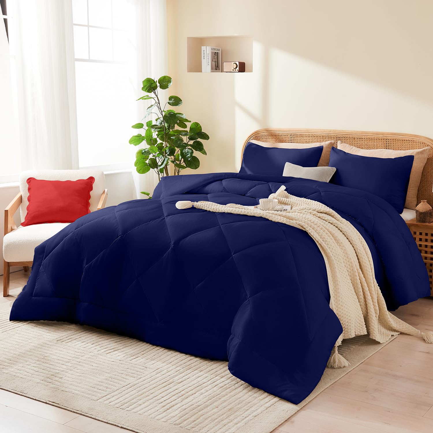 Set de Edredón YOOHU Queen Navy, 3 Piezas de ropa de cama
