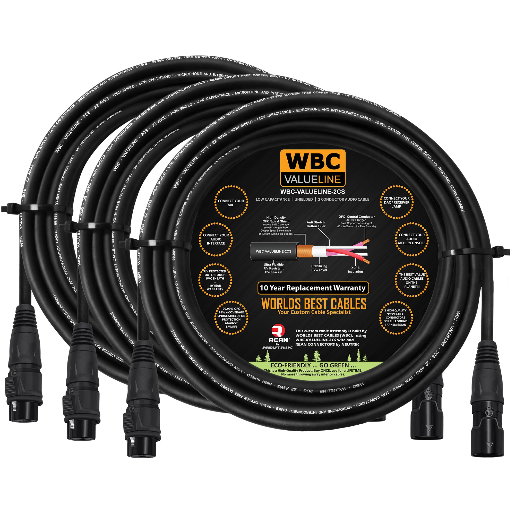 WBC-VALUELINE-2CS (22 AWG) - 3 Unidades - 8 Pies Cable de