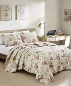 Juego de Colcha Reversible Floral Rosa Blush de 3 Piezas