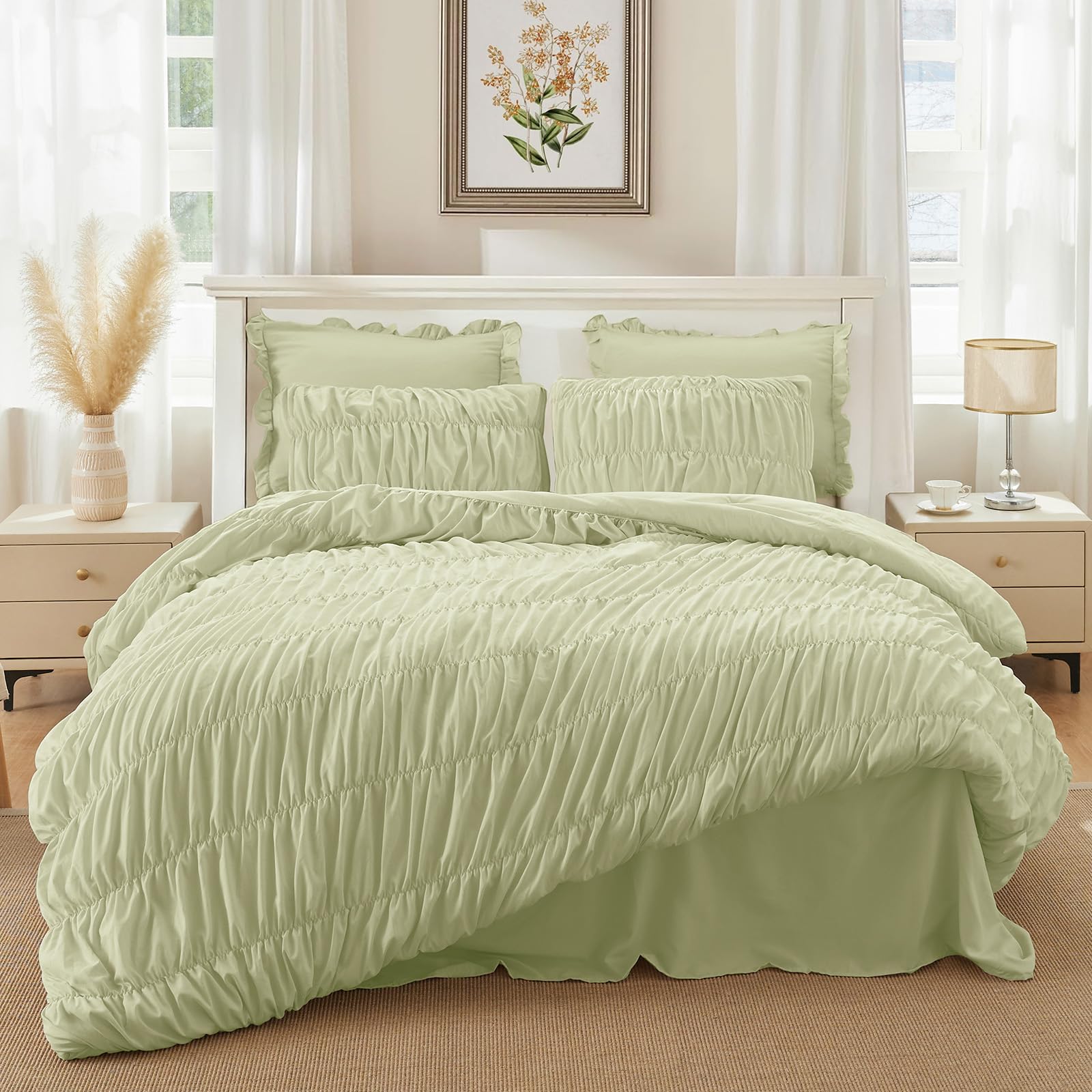 Juego de Edredón CAPALOCA Queen en color verde salvia -