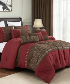 Juego de Edredón Esyllt Marrón y Borgoña de 7 Piezas, Juego