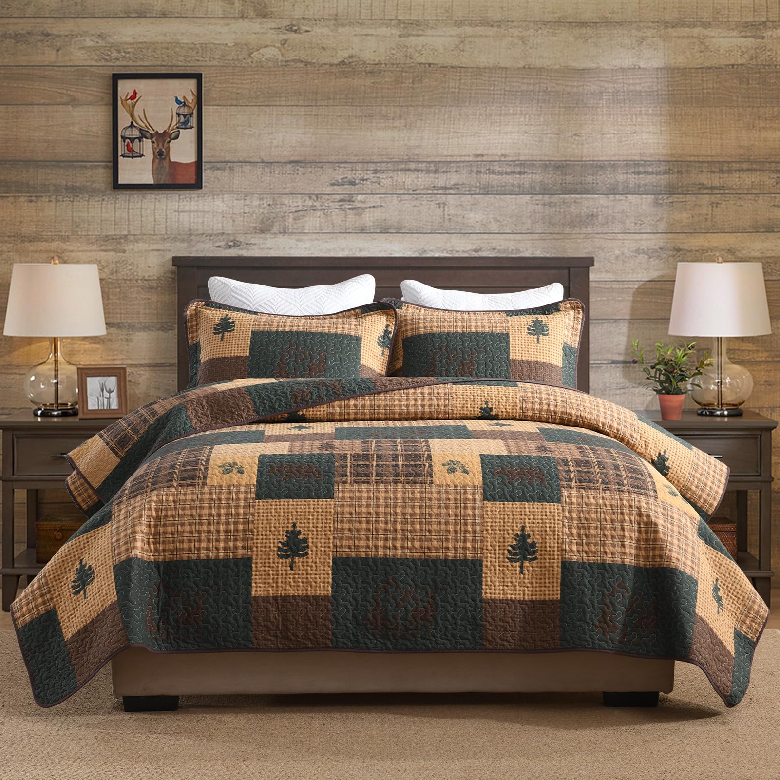Colcha Queen Size Finlonte, 100% Algodón, Colcha de Cabaña