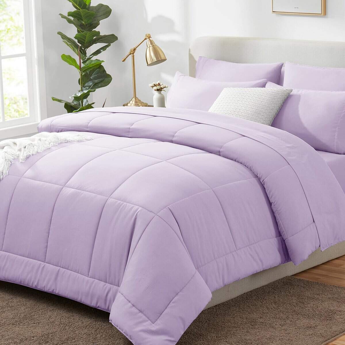 Juego de edredón morado claro CozyLux para cama queen 7
