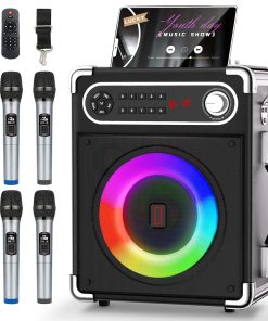 Máquina de Karaoke con 4 Micrófonos Inalámbricos, Altavoz