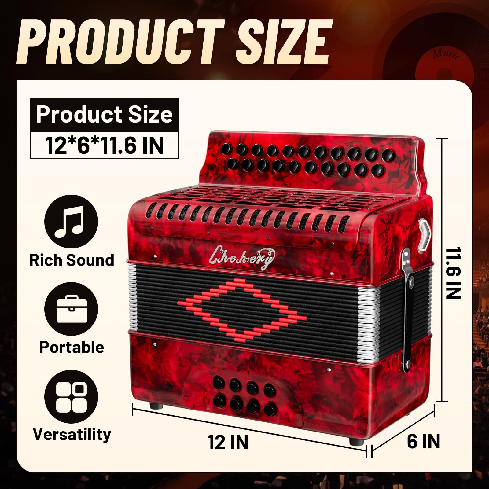 Acordeón adulto de 21 teclas y 8 bajos Chehery, acordeón - Imagen 5