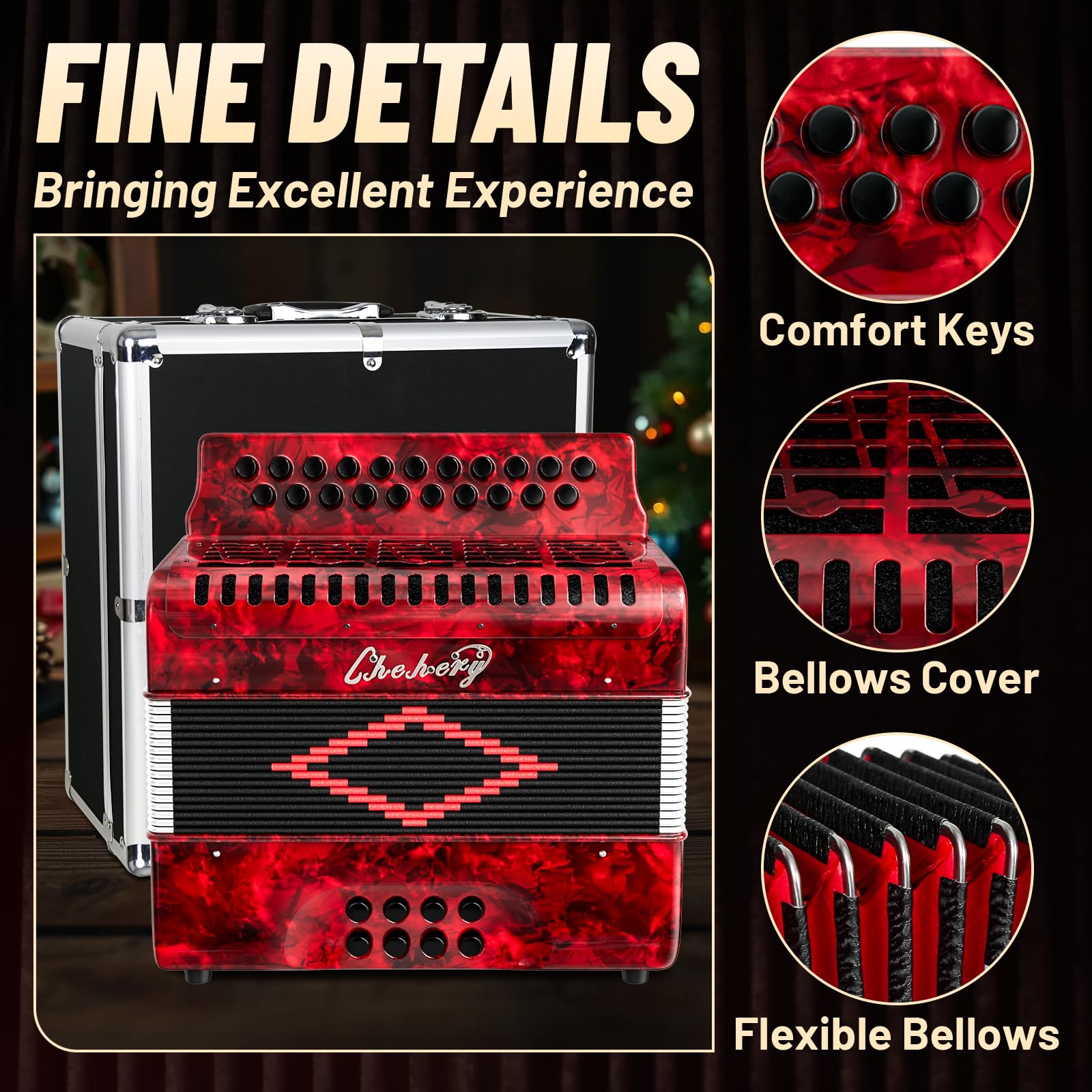 Acordeón adulto de 21 teclas y 8 bajos Chehery, acordeón - Imagen 4