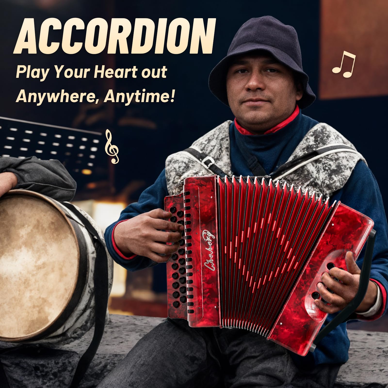 Acordeón adulto de 21 teclas y 8 bajos Chehery, acordeón - Imagen 3