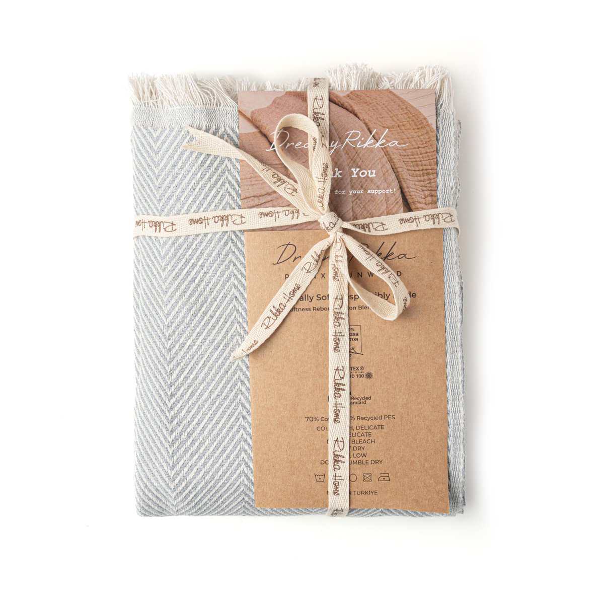 Manta de Cama de Algodón Chevron DREAMY -Gris Ceniza - Imagen 5