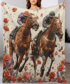 Manta de franela con estampado de carreras de caballos,