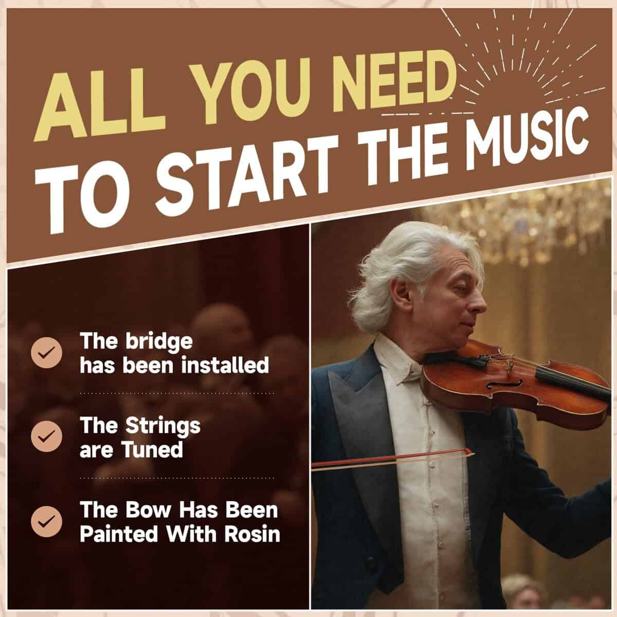 Violín 4/4 Tamaño Completo, Set de Madera Maciza para - Imagen 10