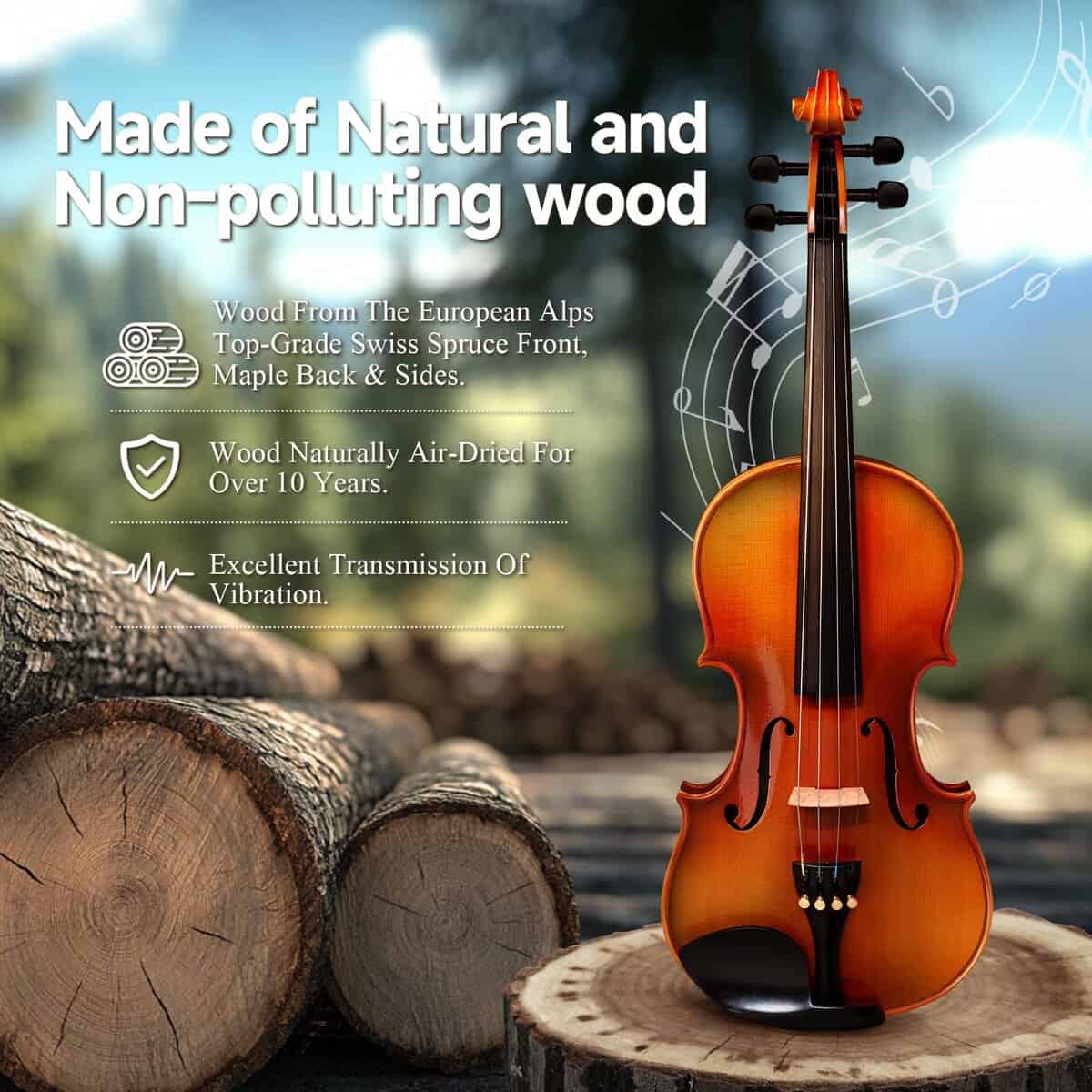 Violín 4/4 Tamaño Completo, Set de Madera Maciza para - Imagen 5