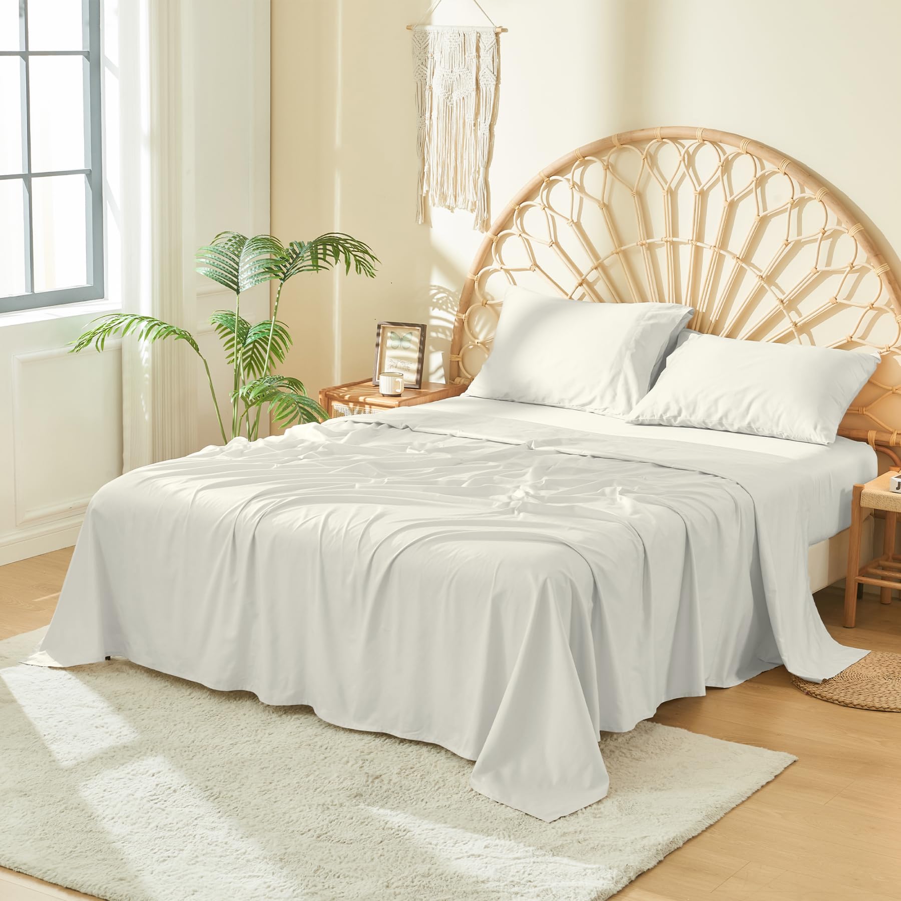 Juego de Sábanas 100% Algodón de Fibra -Marfil