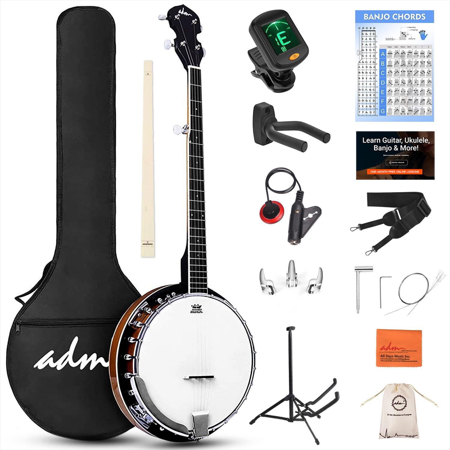 Juego de Banjo de 5 Cuerdas ADM de Tamaño Completo, Set de