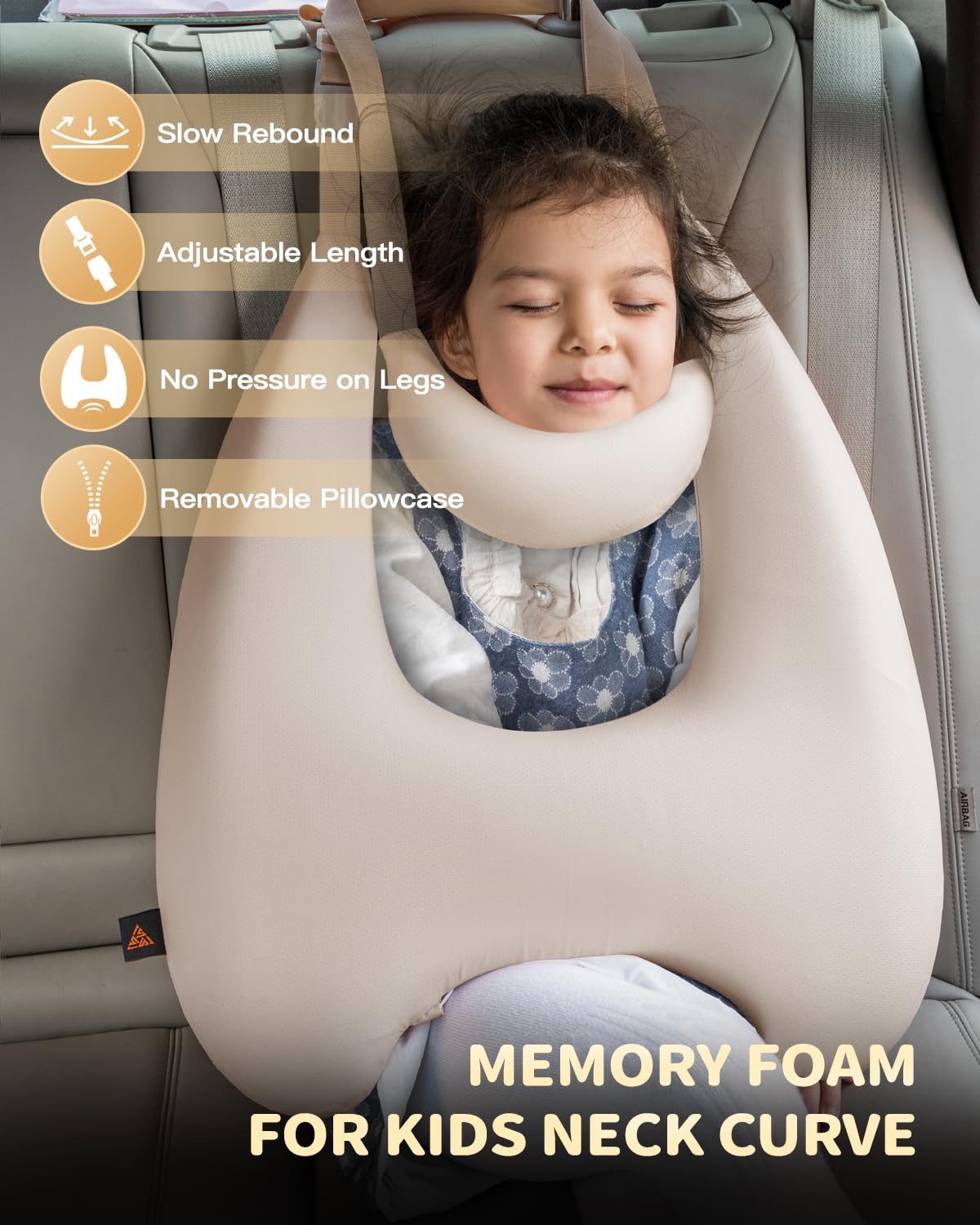 Almohada de Viaje para Niños de Espuma -Beige - Imagen 5