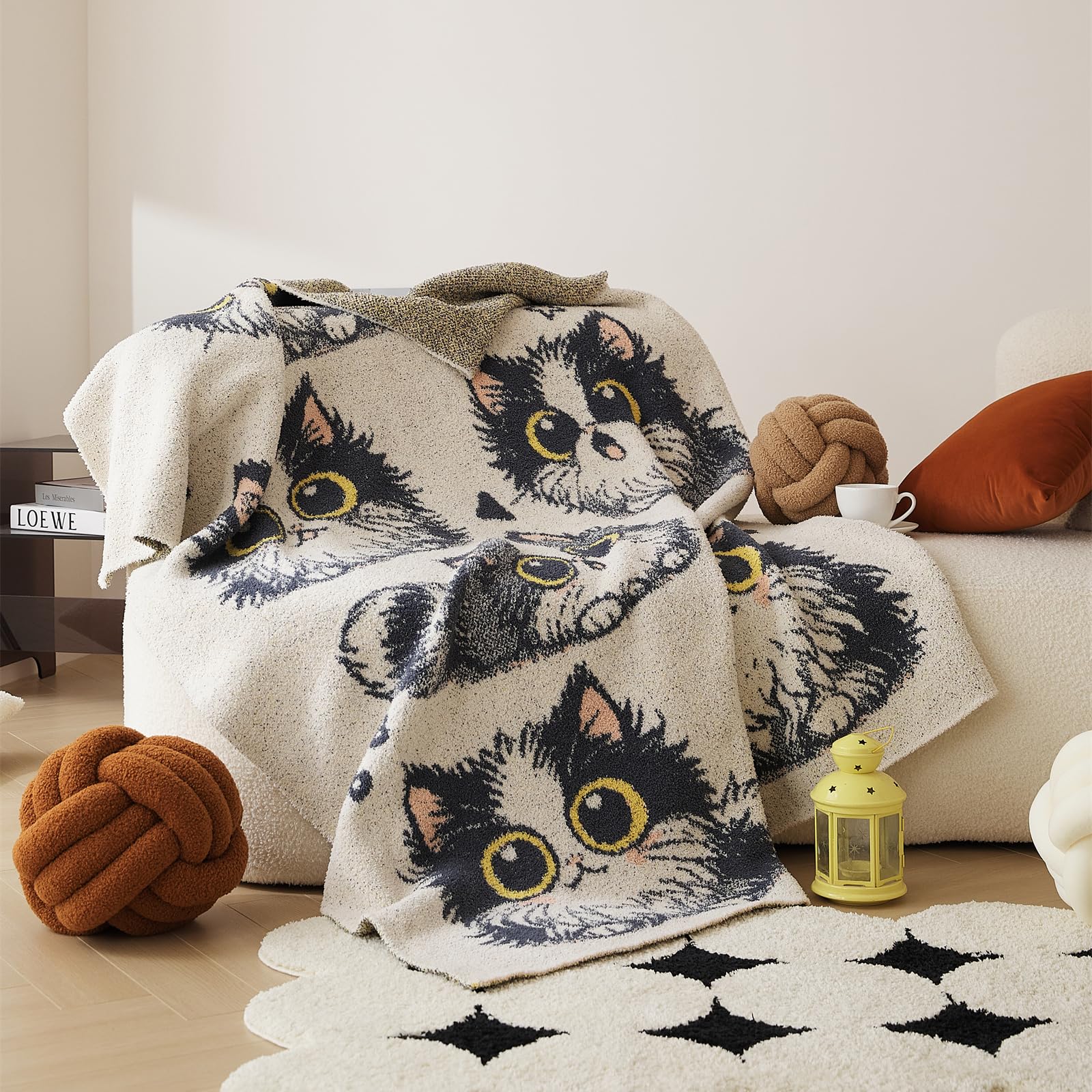 Manta de tejido de microfibra con patrón de gato lindo y