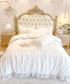 Juego de Funda nórdica con Volantes de Encaje para Cama