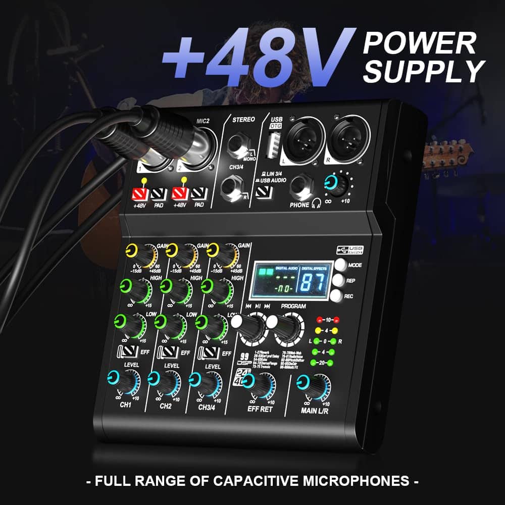 Mezcladora de DJ profesional Doslnlya XR-4 de 4 canales con - Imagen 7