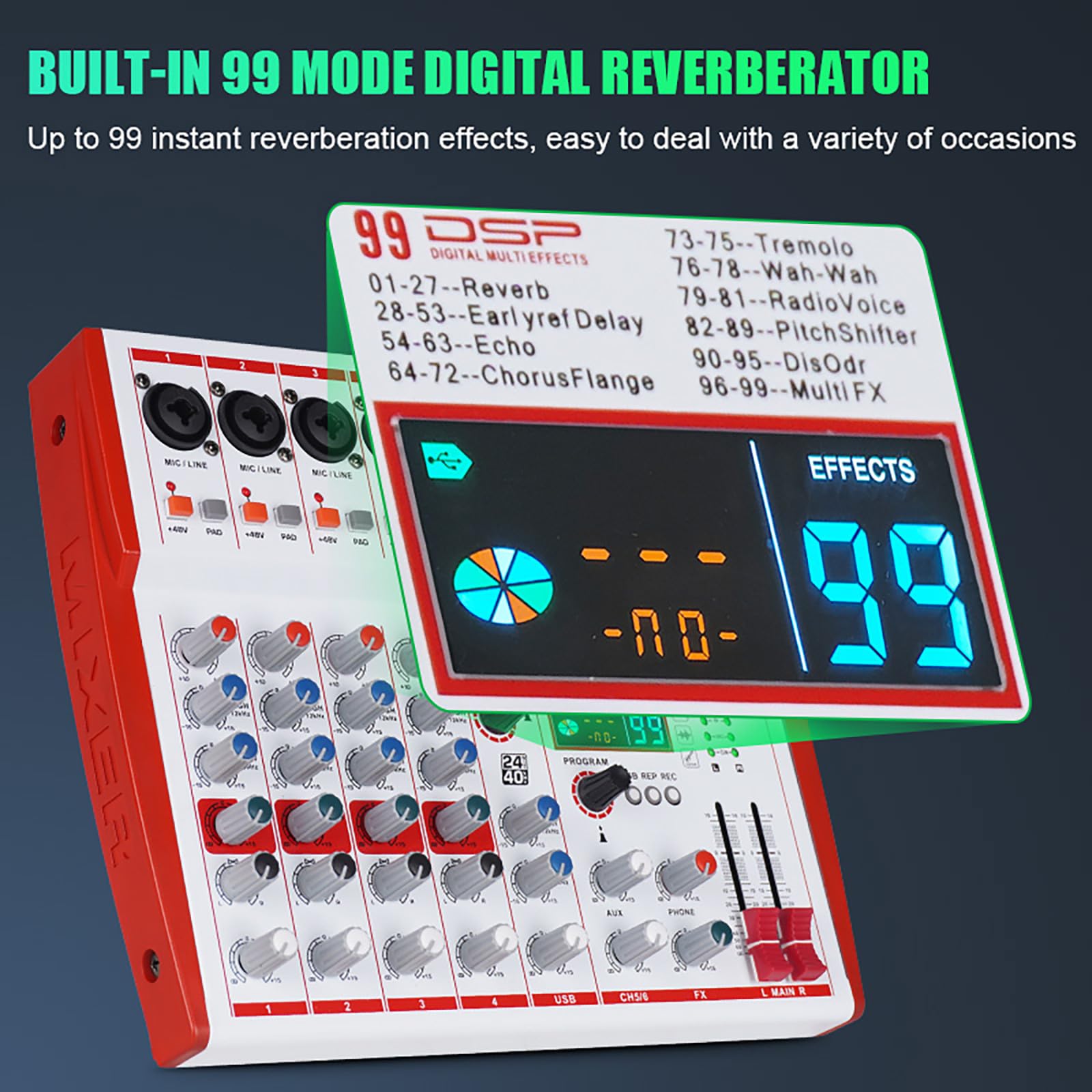 Mezcladora Profesional MW-6 de 6 Canales con 99 Sonidos - Imagen 6