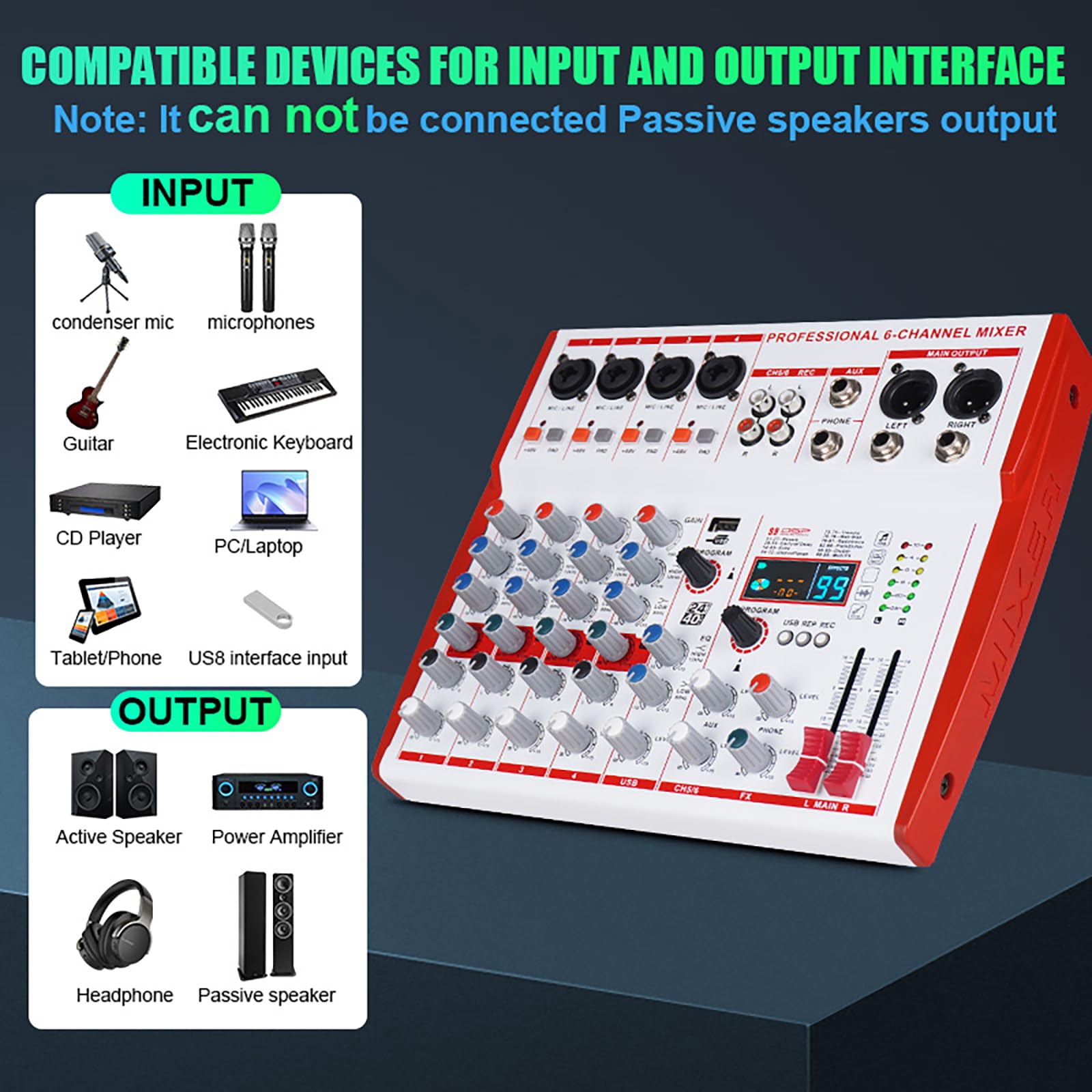 Mezcladora Profesional MW-6 de 6 Canales con 99 Sonidos - Imagen 8