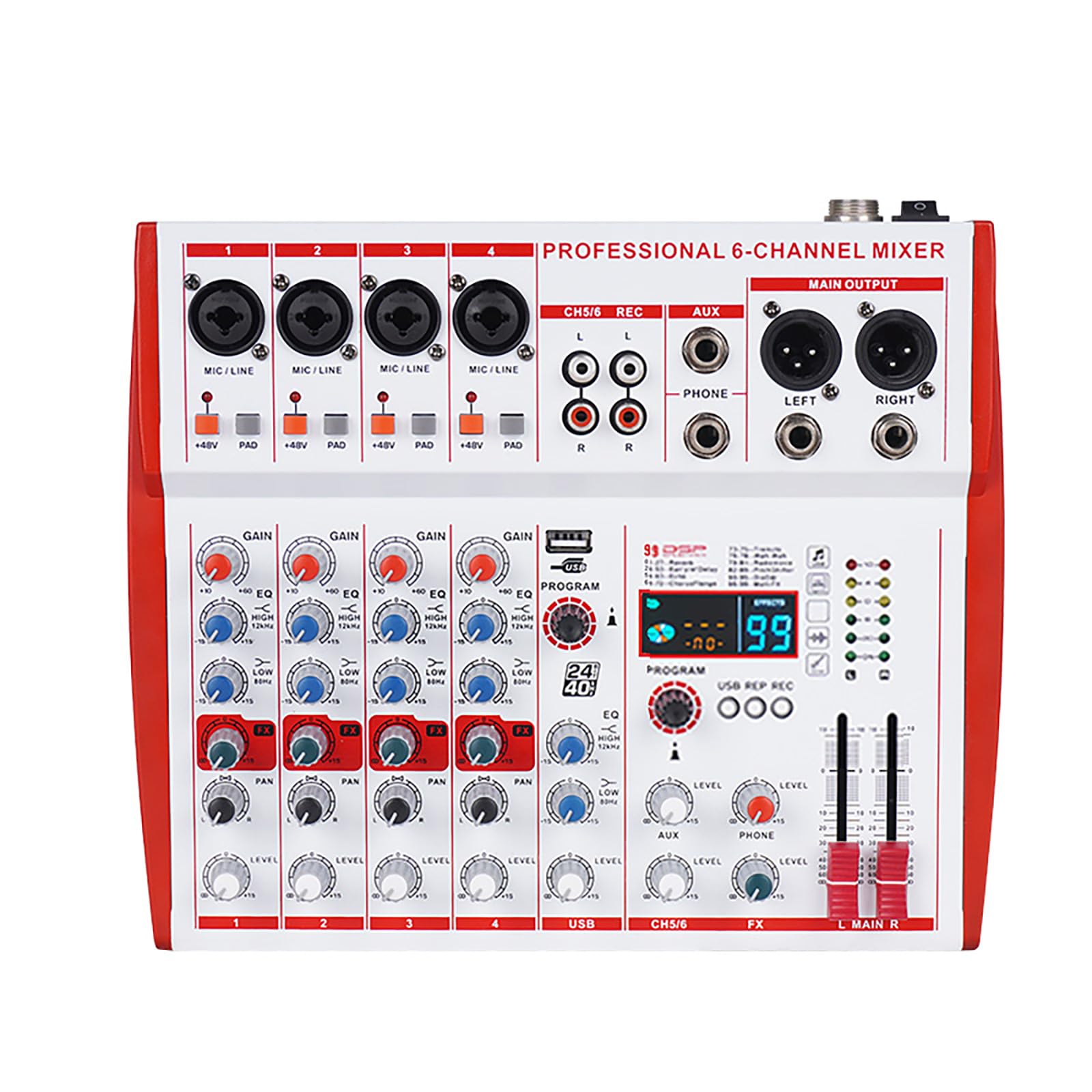 Mezcladora Profesional MW-6 de 6 Canales con 99 Sonidos