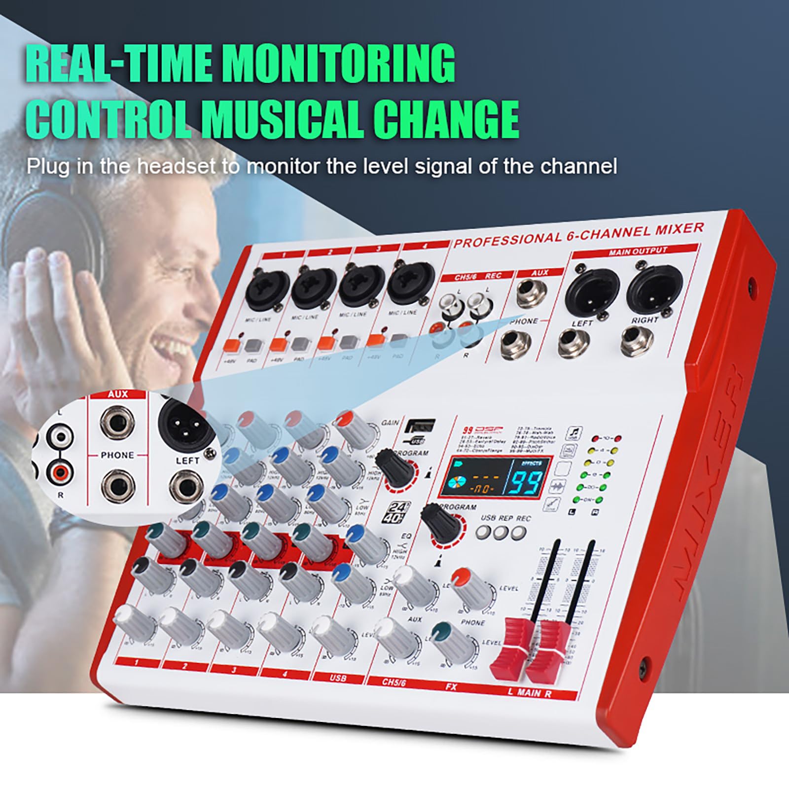 Mezcladora Profesional MW-6 de 6 Canales con 99 Sonidos - Imagen 7