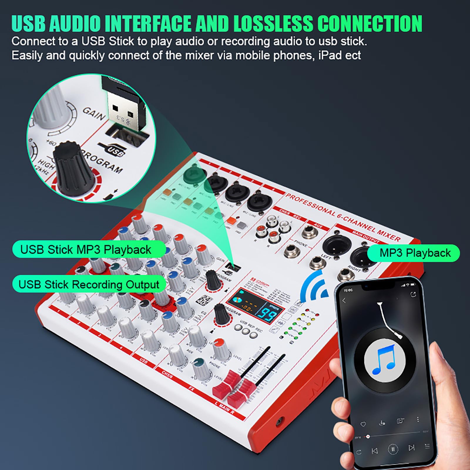 Mezcladora Profesional MW-6 de 6 Canales con 99 Sonidos - Imagen 5