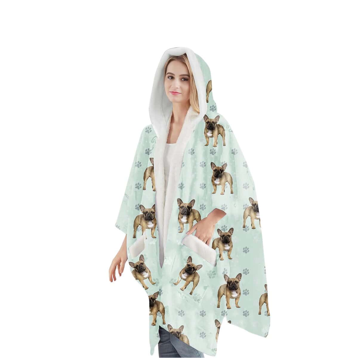 Manta con Capucha para Usar con estampado de Bulldog