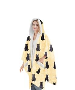 Manta con Capucha de Gato Negro - Cálida Sudadera Manta con