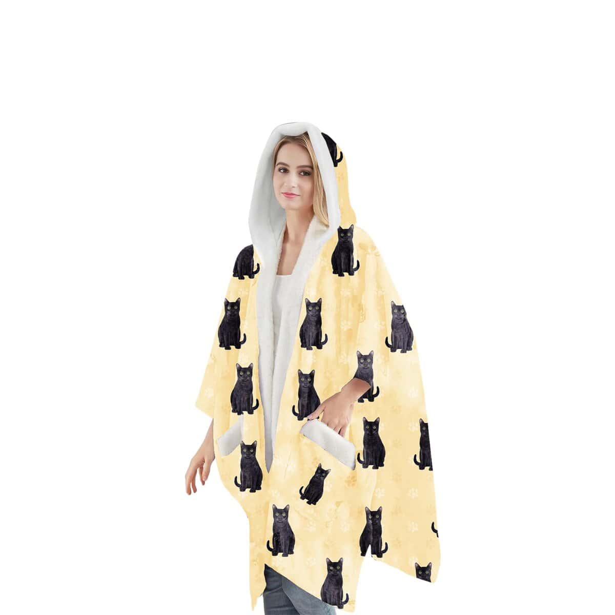 Manta con Capucha de Gato Negro - Cálida Sudadera Manta con