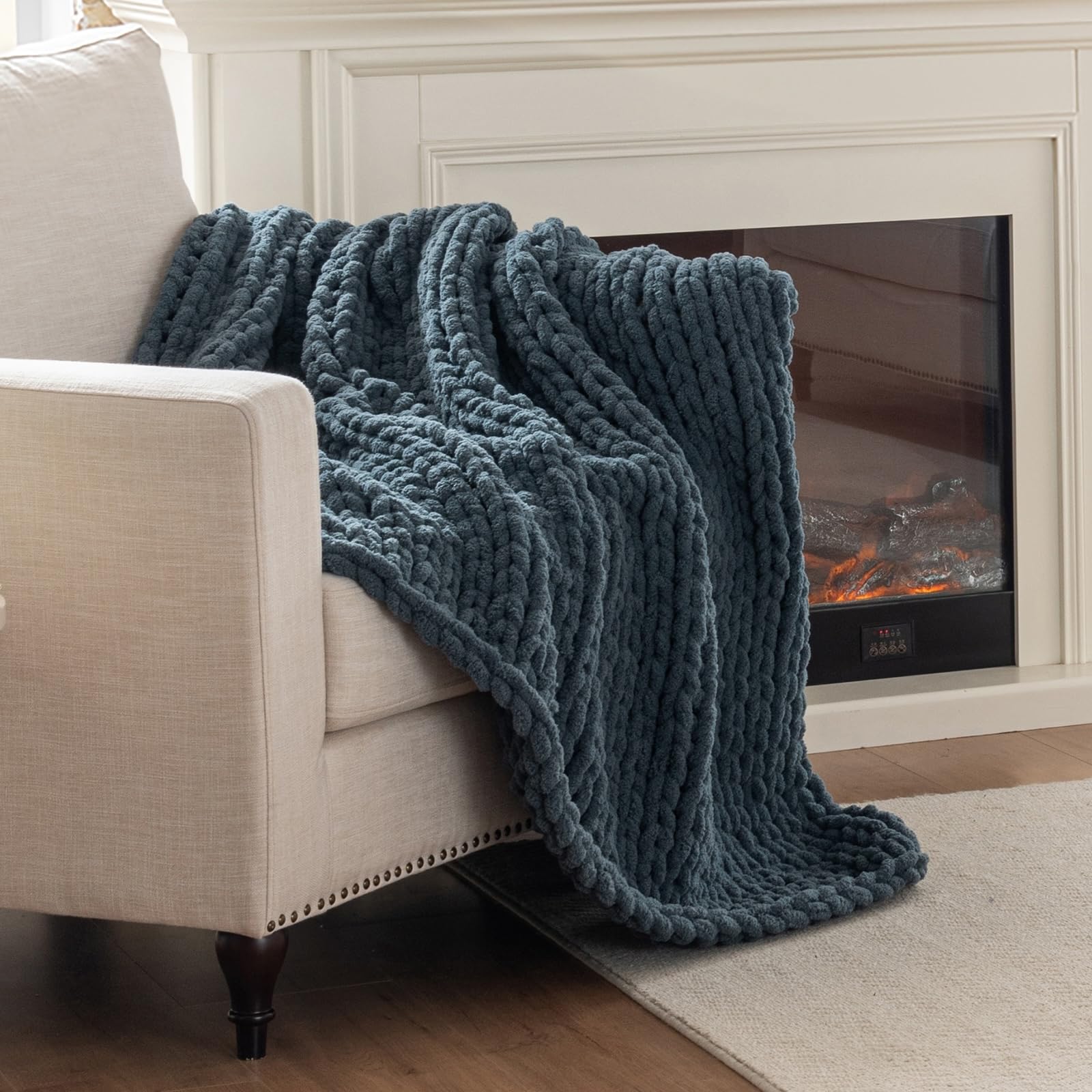 LAST MODA Manta de Punto Grueso de Cable Tejida a Mano,