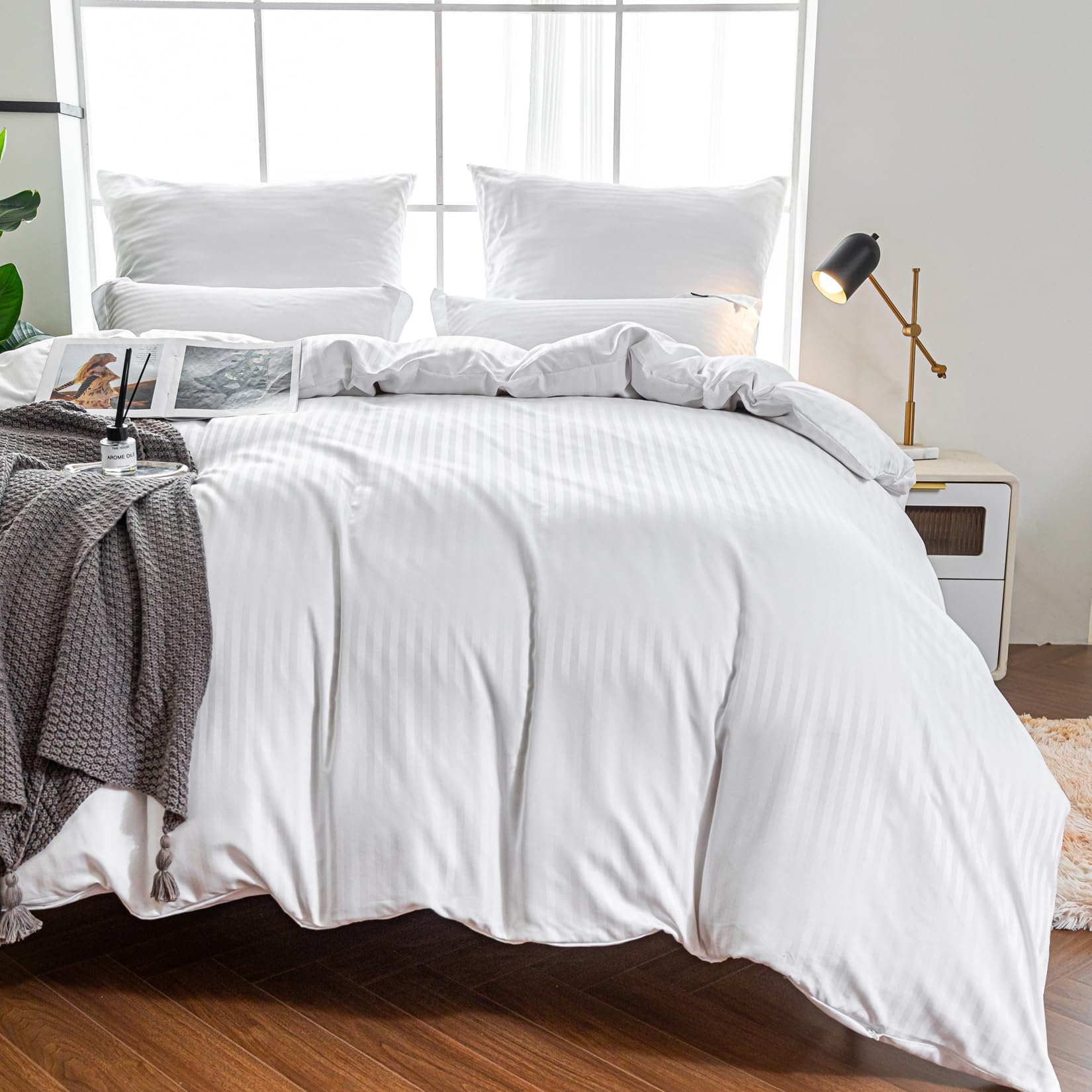 Juego de Funda de Edredón a Rayas Blancas Amolavet para