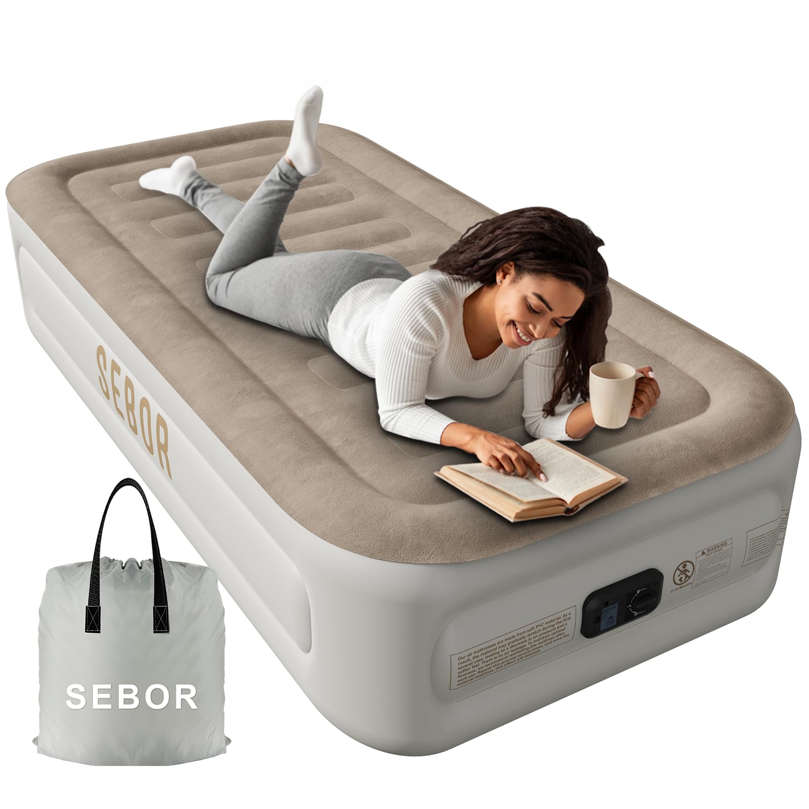 Colchón de Aire Sebor X-Long Twin con Bomba -Khaki