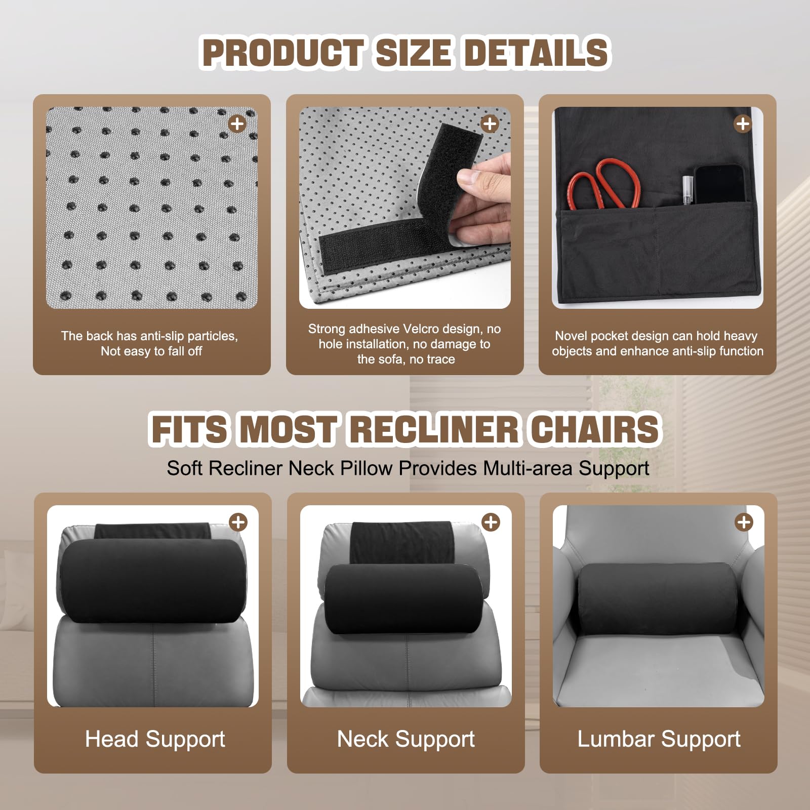 Almohada para el cuello Xmntdo para Reclinable, Terciopelo - Imagen 6