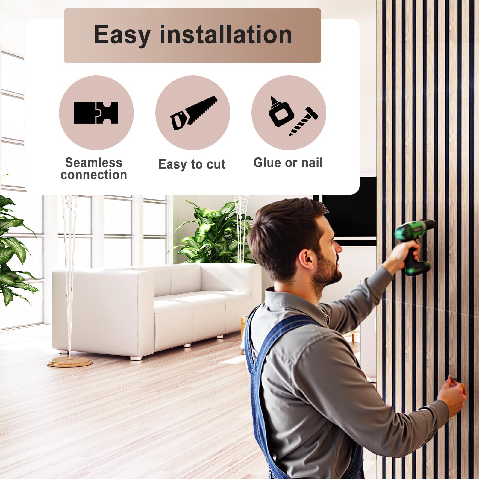 Paneles de Pared de Lamas de Madera Acústicas, Paquete de 2 - Imagen 5