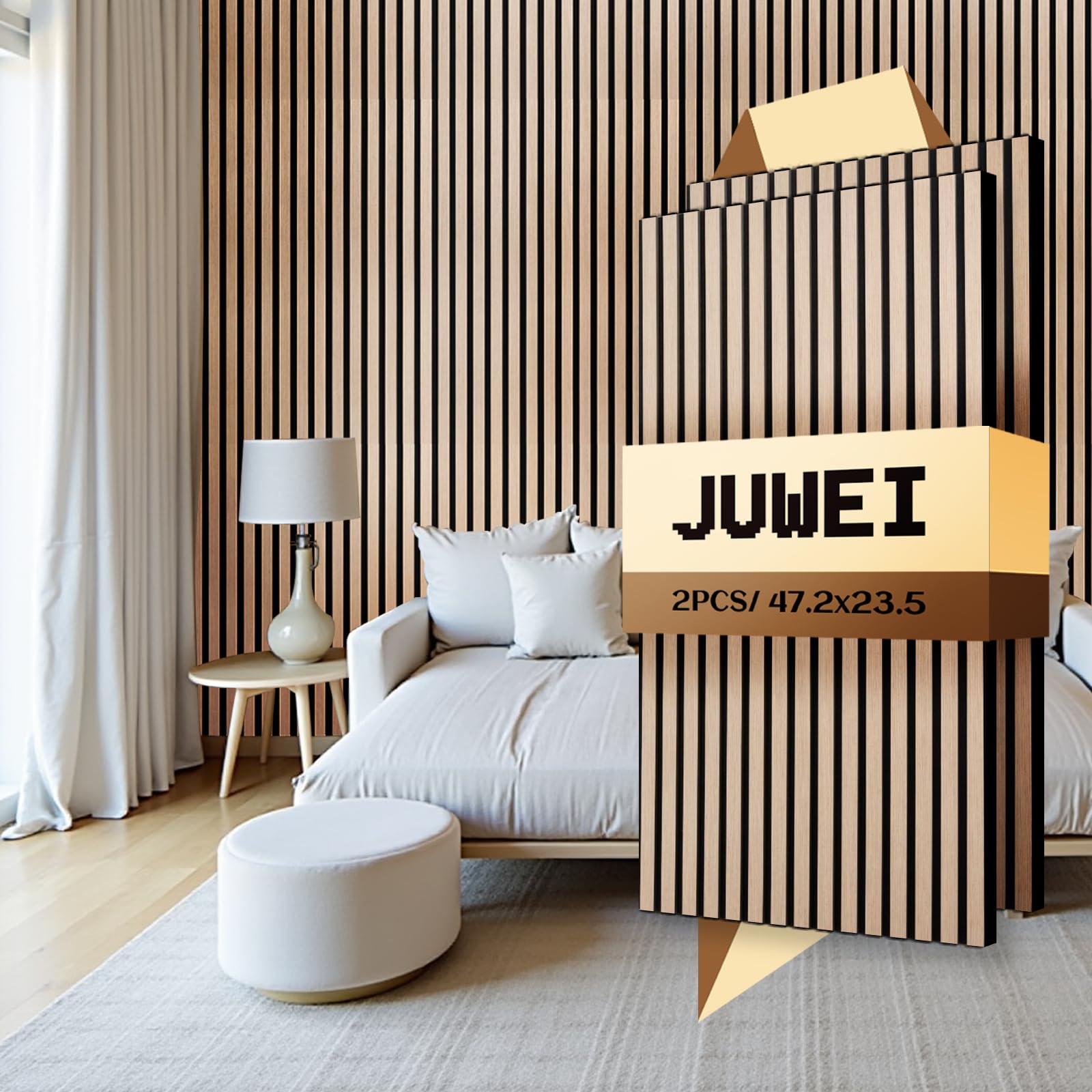 Paneles de Pared de Lamas de Madera Acústicas, Paquete de 2