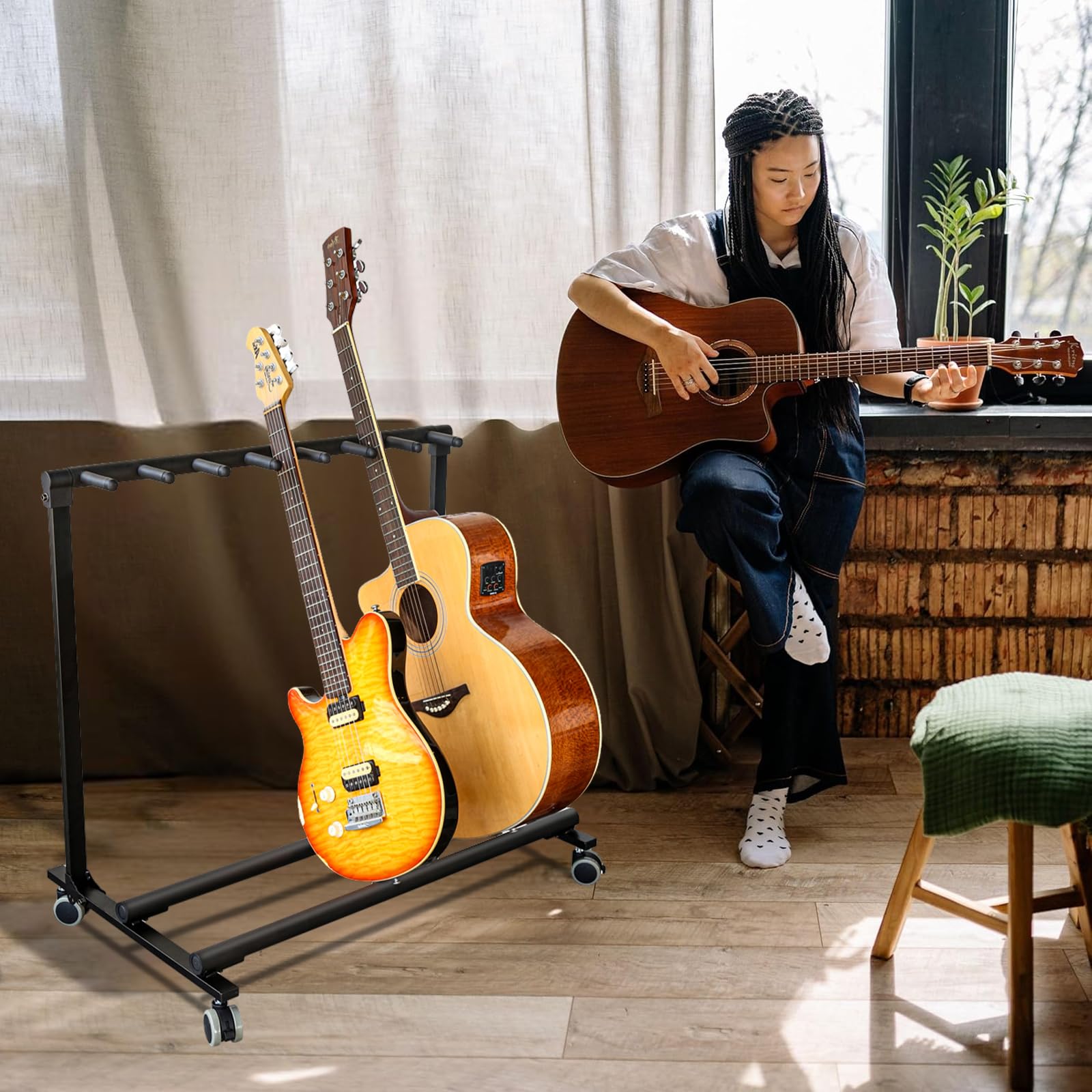 Soporte Múltiple para Guitarra con Ruedas 7 Soportes - Imagen 4