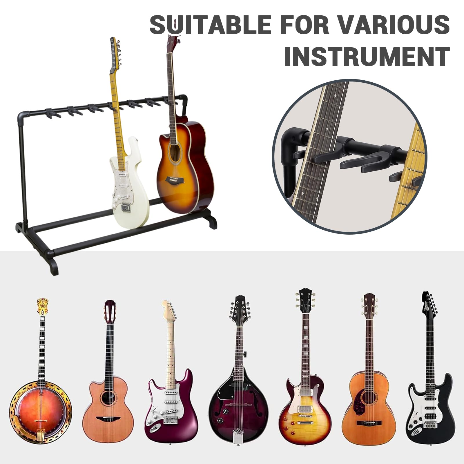 Elvaesther Soporte para Guitarra con 7 Soportes Plegable - Imagen 8