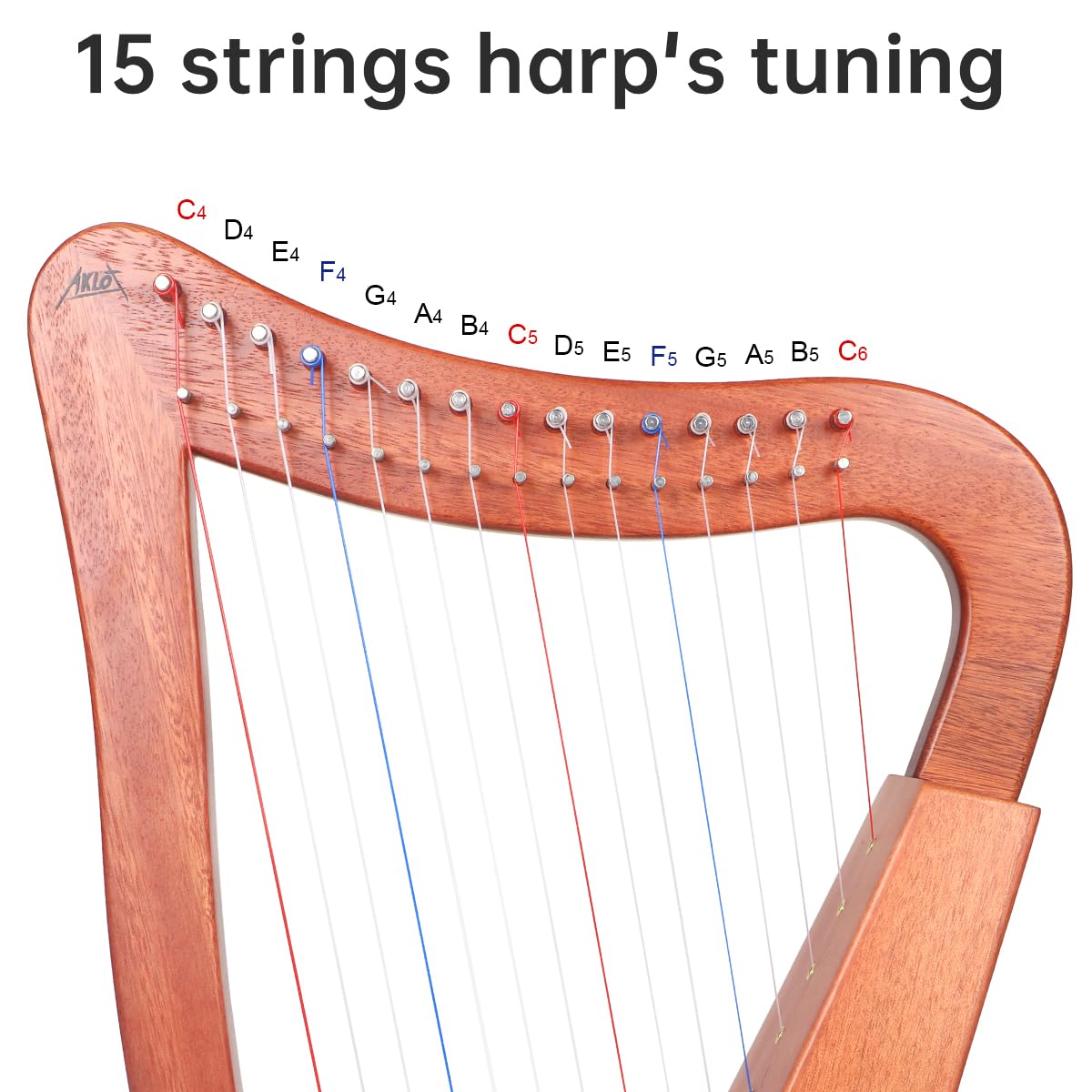Arpa, AKLOT 15 Cuerdas Arpa Lira de Caoba de 22 pulgadas de - Imagen 6