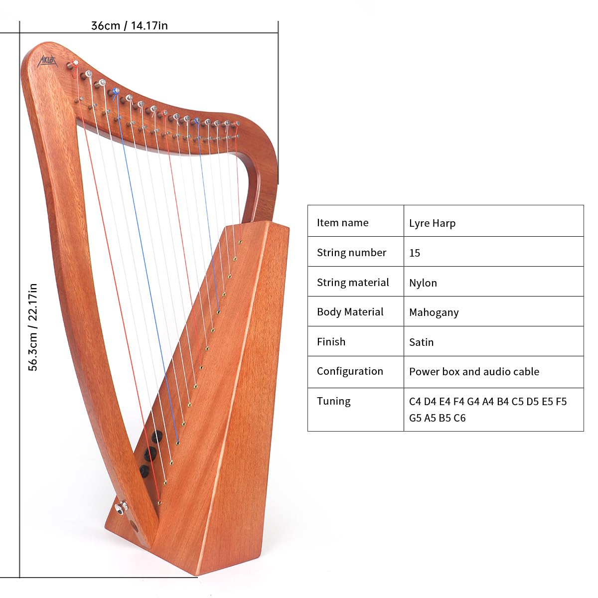 Arpa, AKLOT 15 Cuerdas Arpa Lira de Caoba de 22 pulgadas de - Imagen 3