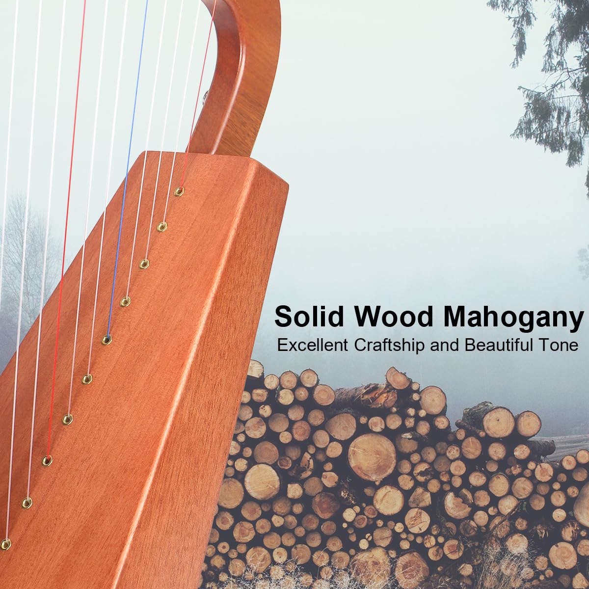 Arpa, AKLOT 15 Cuerdas Arpa Lira de Caoba de 22 pulgadas de - Imagen 7
