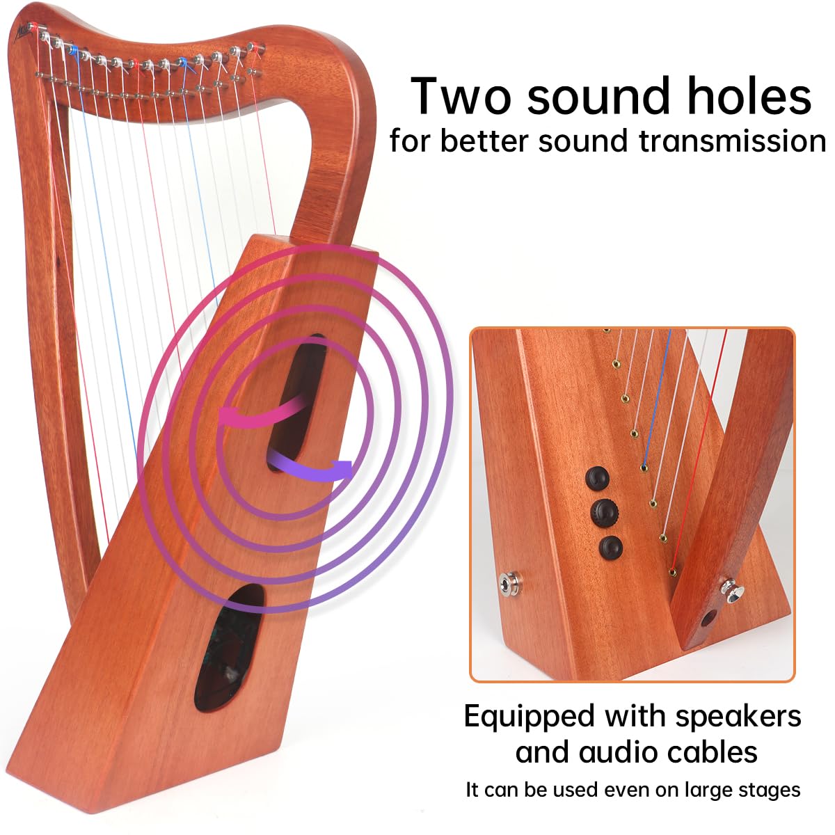 Arpa, AKLOT 15 Cuerdas Arpa Lira de Caoba de 22 pulgadas de - Imagen 4