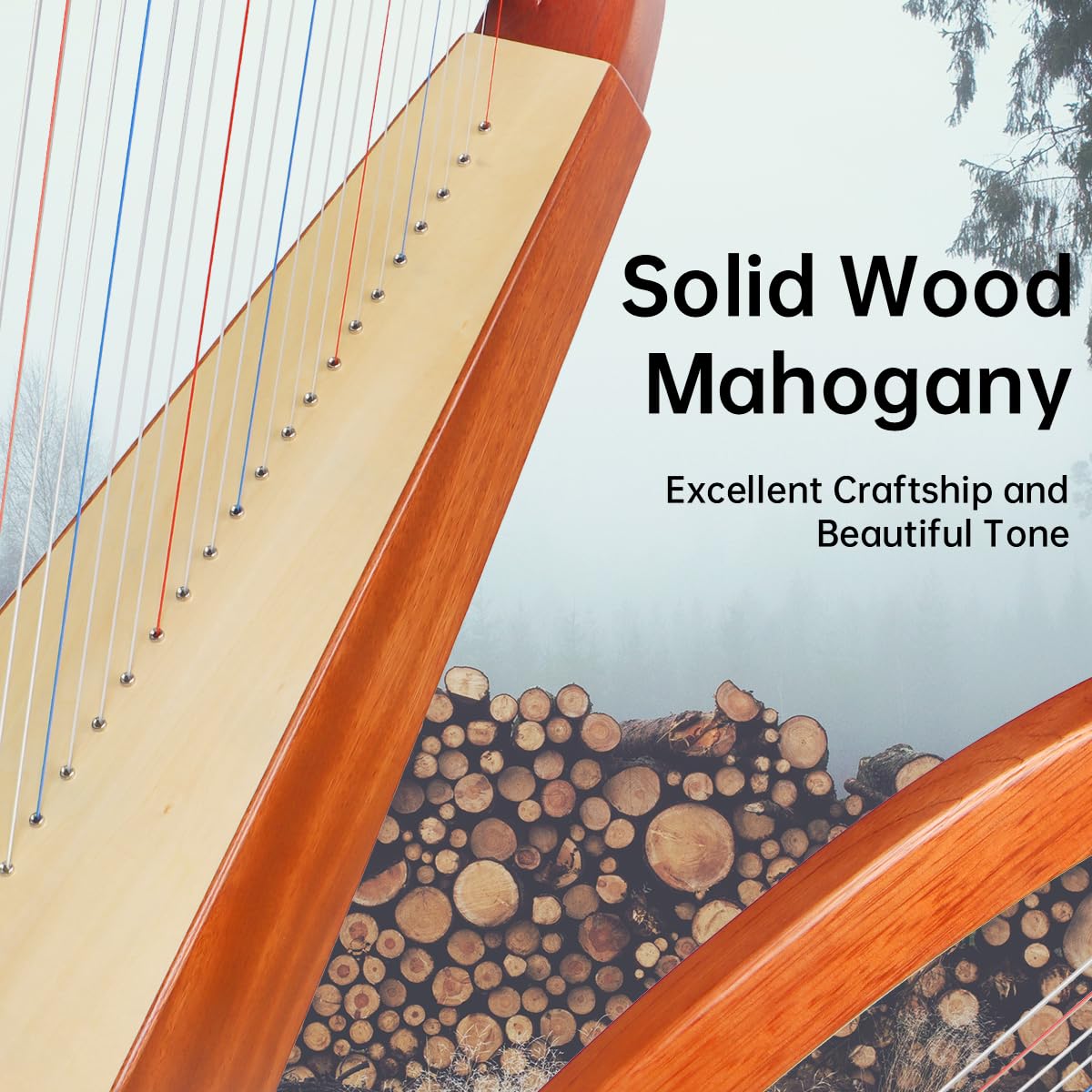 Arpa, AKLOT 23 Cuerdas Arpa de Caoba en Forma de Corazón de - Imagen 7