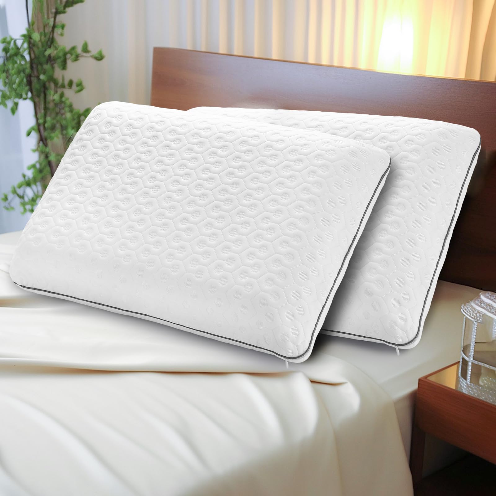 Almohadas de Espuma Viscoelástica con Gel -Blanco/Borde Gris