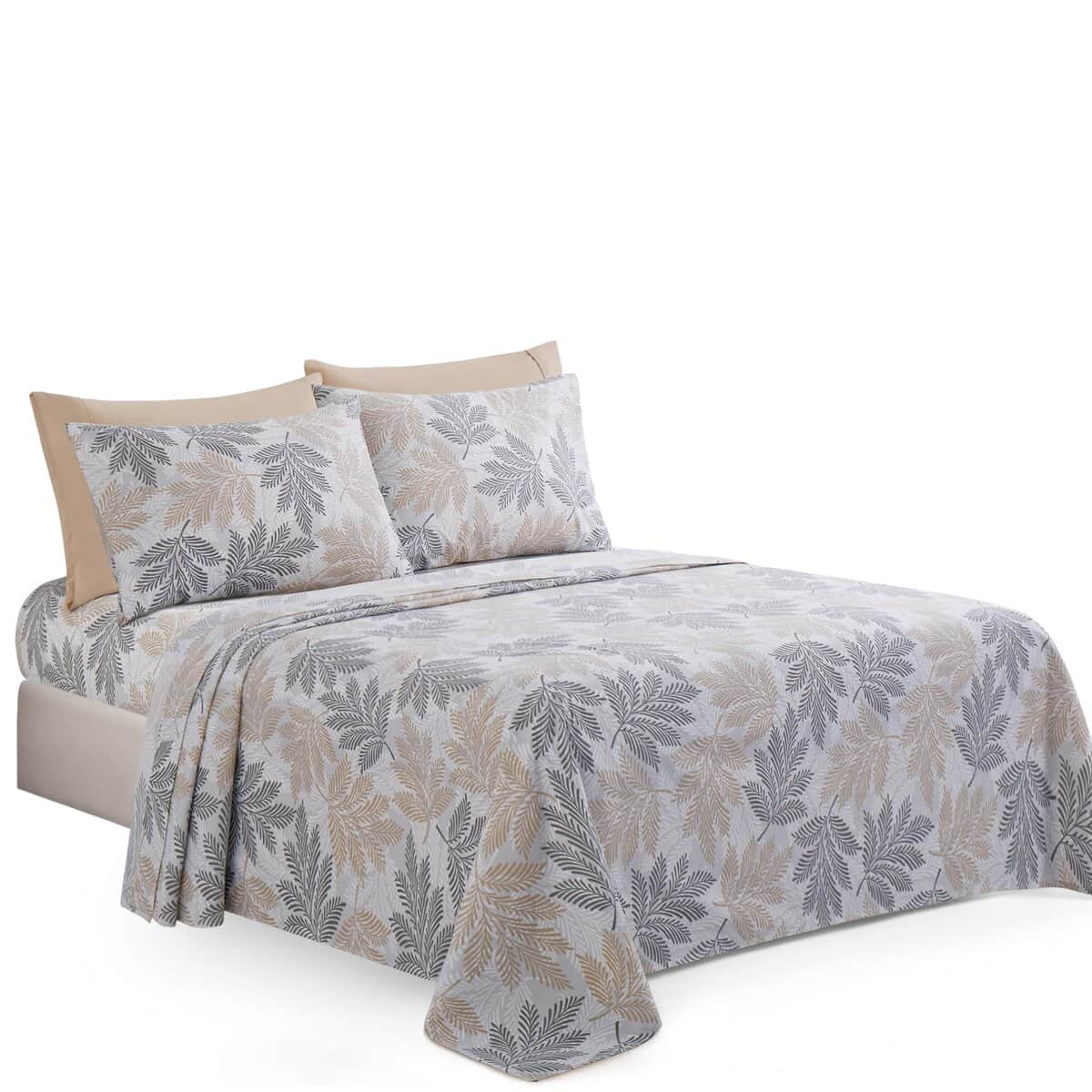 Juego de Sábanas de 6 Piezas con Estampado de Hojas Grises - Imagen 9