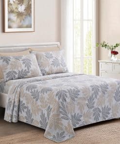 Juego de Sábanas de 6 Piezas con Estampado de Hojas Grises